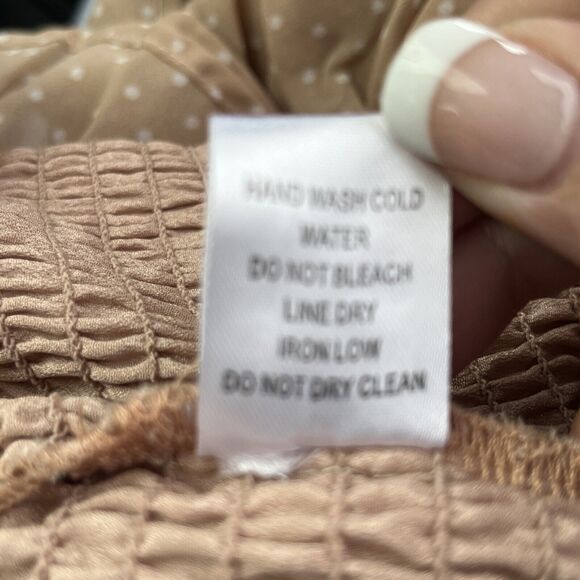 HYFVE HYFVE HYFVE Peach/Tan Polka Dot Bodycon Spring Dress Ruched Size Large - Picture 8 of 13